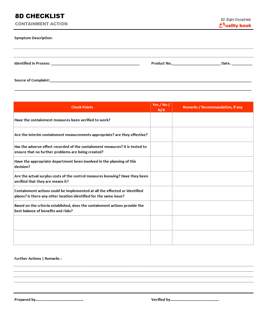 8D audit checklist, 